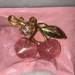 Cherry Bag Charm Keychain Pink Glitter  Kawaii Fashion Accessory NEW
